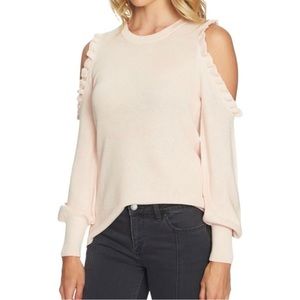 HP🏆1. State Pink Ruffle Cold Shoulder Knit Sweater